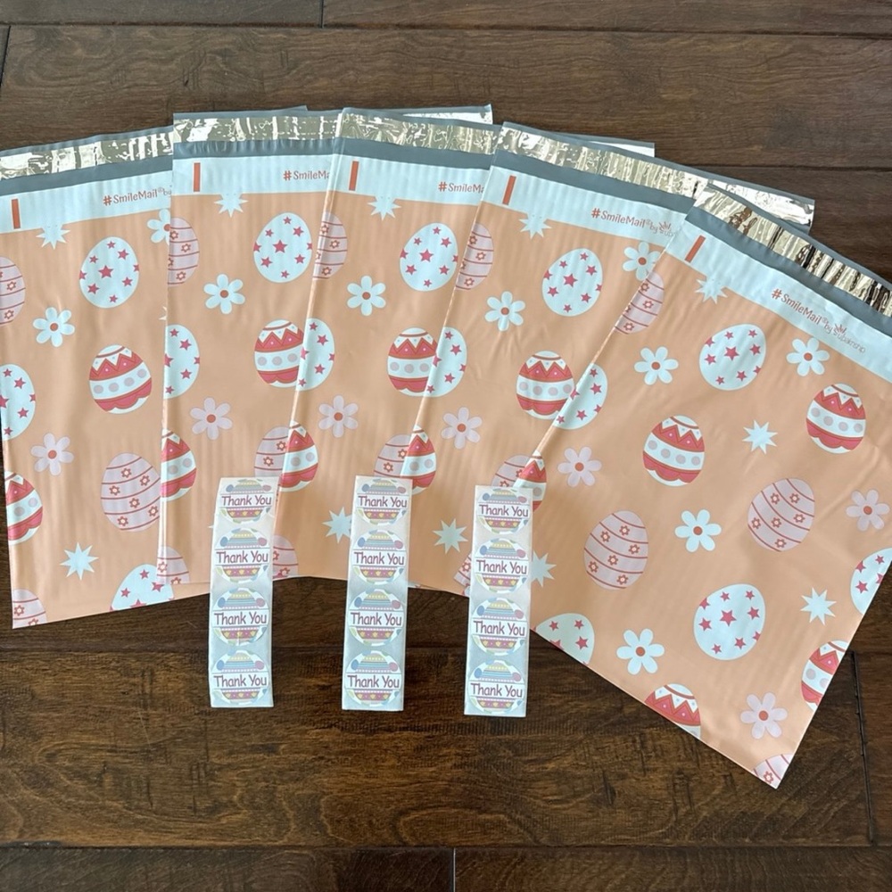 50 Pack - 10x13” Beautiful Easter Eggs 🥚 Poly Mailers/TY Stickers Mix (25 Each)